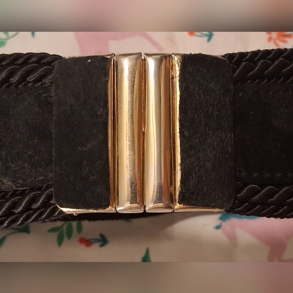 EUC Vintage 80s Gutos Black & Clear Crystal Embedded Suede Braid Rope Belt 30in main image 5